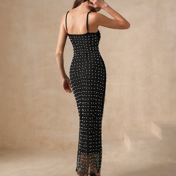 Black Party Women's Sequin Patchwork Summer Strappy Dress - Picture 5 of 7